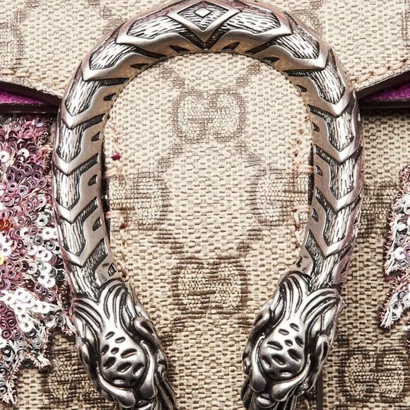 Gucci Beige GG Supreme Canvas Embroidered Sequin Small Dionysus Shoulder Bag - Picture 6 of 12